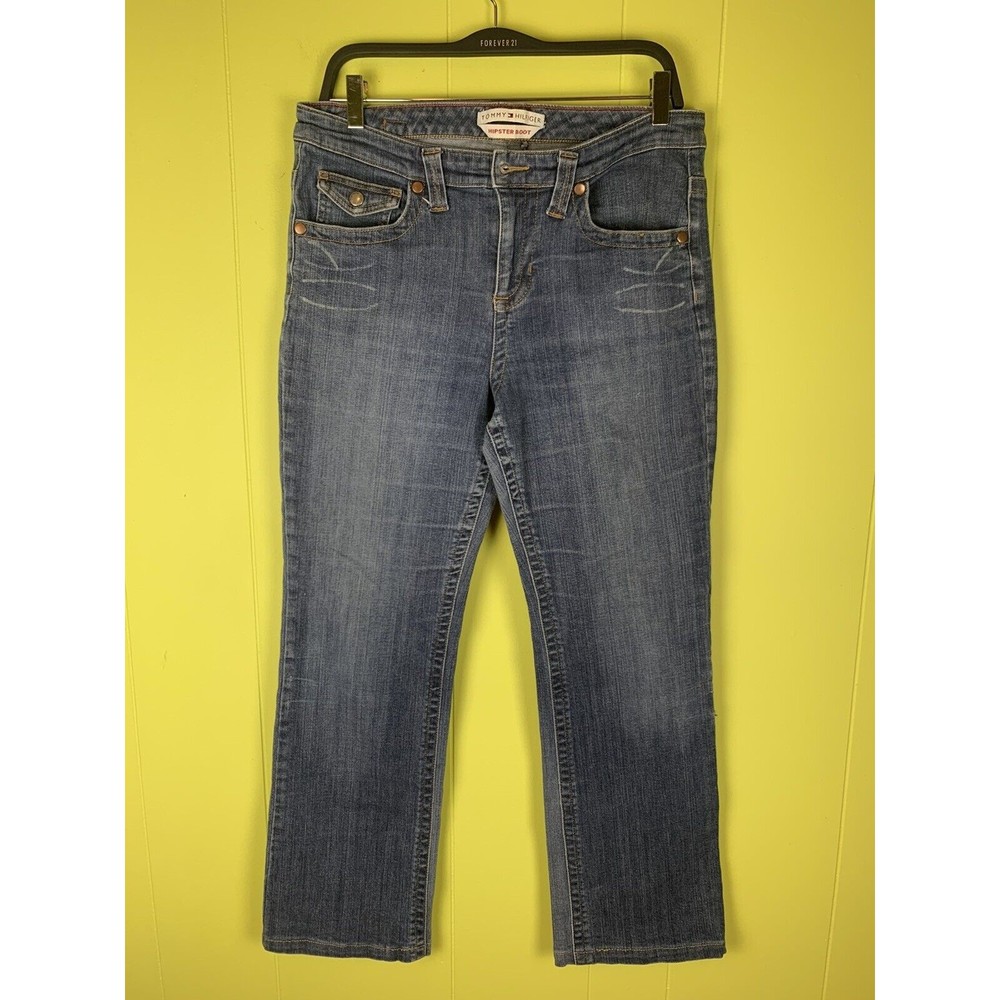 Tommy Hilfiger Women's Denim Blue Jeans Size 12 Reg Hipster Boot